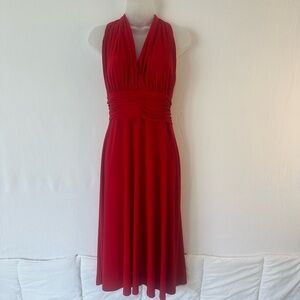 Evan Picone Red Midi Dress Ruched Women’s 12